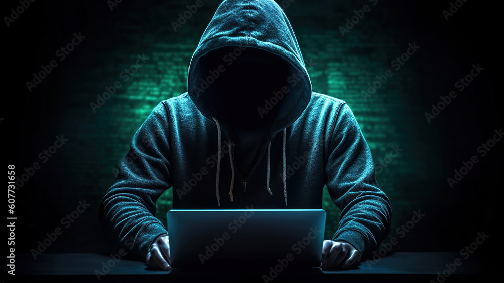 the cyber criminal in hoodie using a computer. Generative Ai the cyber criminal in hoodie using a computer. Generative Ai
