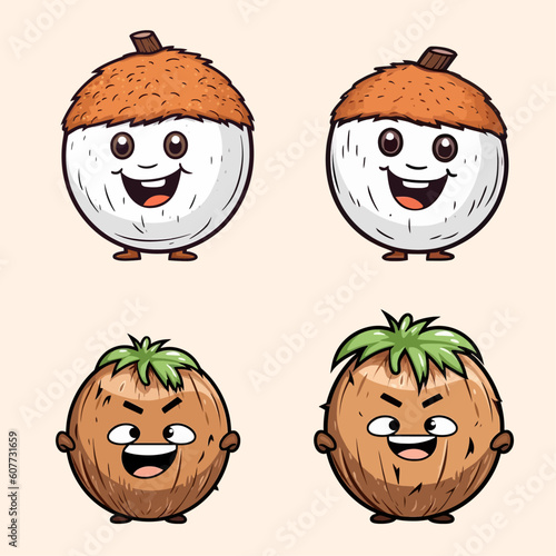 ector Art, Cute Coconut Cartoon Plants Character