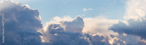 Sky panorama. Beautiful dramatic big clouds in the sky. Landscape of the power of heaven and nature. Copy space © shaploff