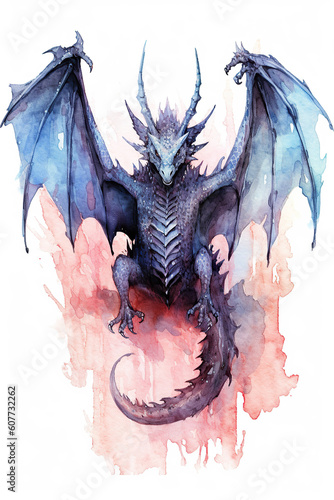 dark bahamut watercolor clipart cute isolated on white background photo