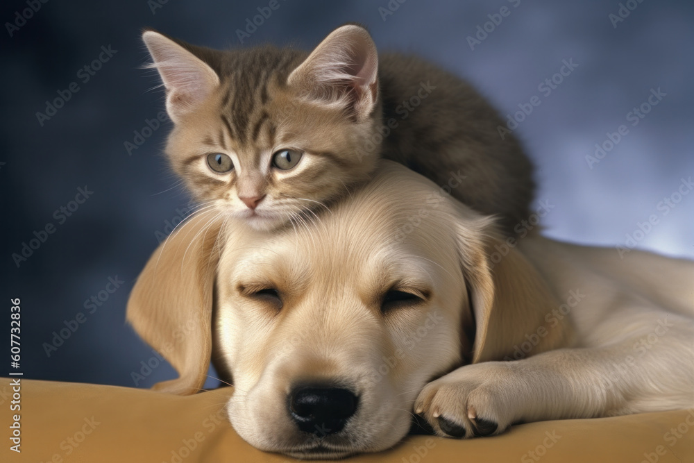 Different but inseparable a cat and dog share a unique bond of love and trust. AI Generative.