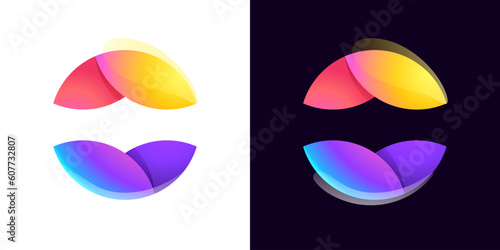 Multicolor fintech logo. Abstract gradient sphere icon. Yin and yang circle emblem. Vector colorful lilac sign.