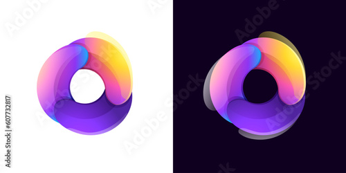 Multicolor fintech logo. Abstract gradient sphere icon. Yin and yang circle emblem. Vector colorful lilac sign.