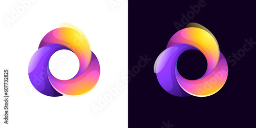 Multicolor fintech logo. Abstract gradient sphere icon. Yin and yang circle emblem. Vector colorful lilac sign.