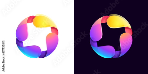 Multicolor fintech logo. Abstract gradient sphere icon. Yin and yang circle emblem. Vector colorful lilac sign.