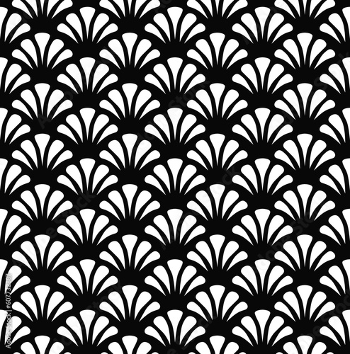 Monochromatic floral tropical Seamless Pattern, black and white vector illustration
