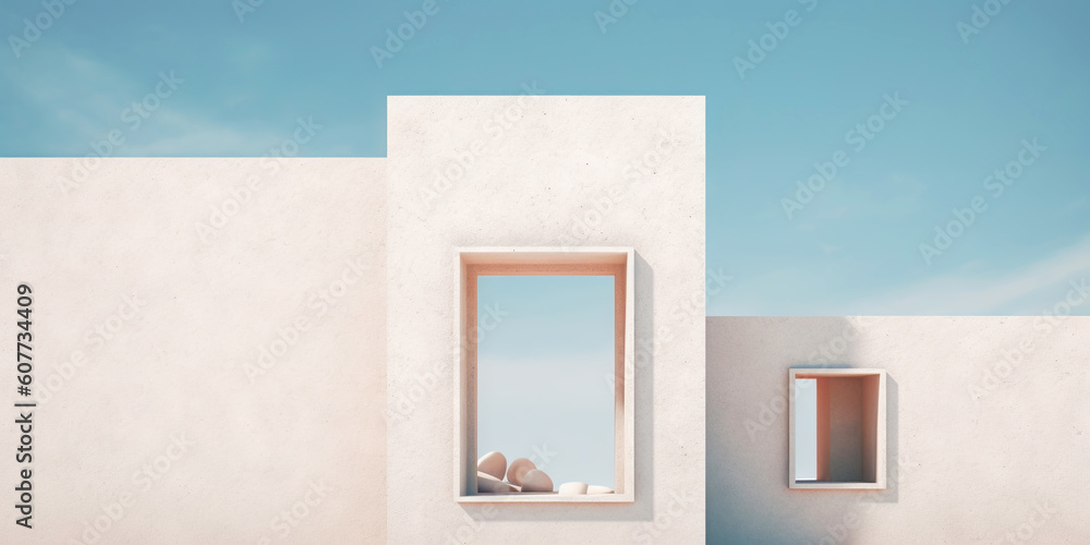 Minimalistic exterior with a window. Simple abstract urban concept. Generative AI Minimalistic exterior with a window. Simple abstract urban concept. Generative AI