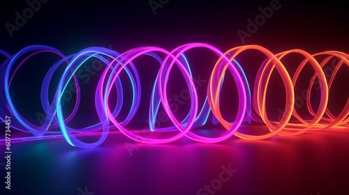 3d render, abstract background of colorful neon spring, glowing line with loops, red pink blue violet gradient, modern ultraviolet wallpaper, Generative AI