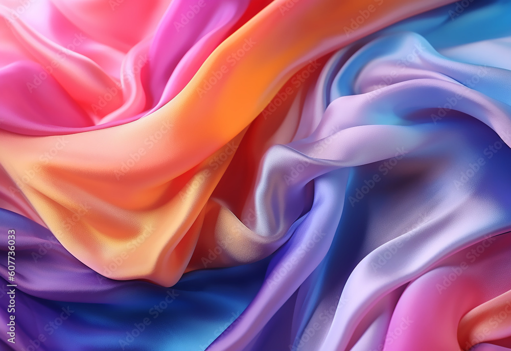 Elegant fashion flying satin silk cloth design for product display. colorful gradient colored cloth piece of fabric on black background. generative AI Elegant fashion flying satin silk cloth design for product display. colorful gradient colored cloth piece of fabric on black background. generative AI