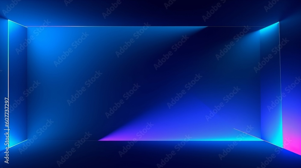 3d render, abstract colorful neon background with blue gradient. Simple geometric wallpaper, Generative AI