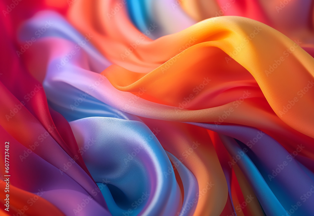 Elegant fashion flying satin silk cloth design for product display. colorful gradient colored cloth piece of fabric on black background. generative AI Elegant fashion flying satin silk cloth design for product display. colorful gradient colored cloth piece of fabric on black background. generative AI