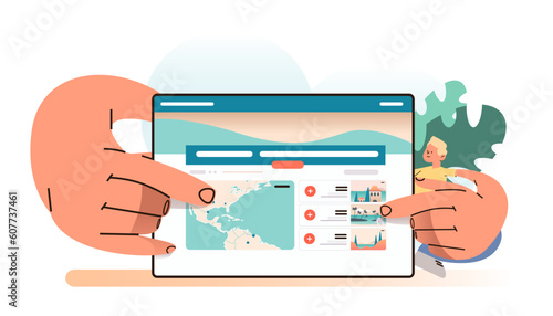 man choosing hotel online checking room reservation availability on website guy using travel application or booking service