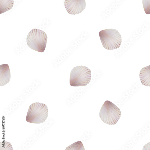 Watercolor seamless pattern with shells. Hand painting clipart underwater life objects on a white isolated background. For designers, decoration, postcards, wrapp