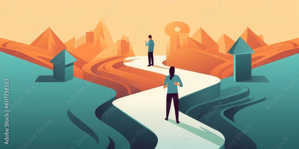 Decision. Choosing direction. Path to the success. Business illustration, Generative AI Decision. Choosing direction. Path to the success. Business illustration, Generative AI