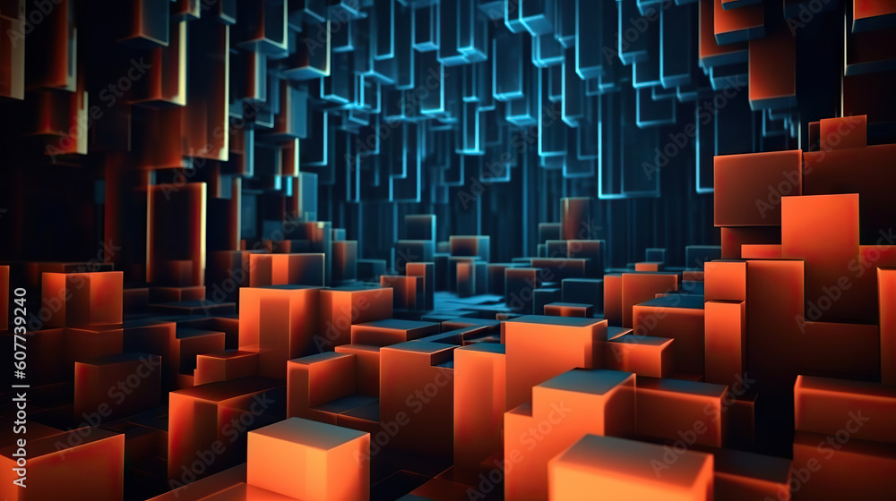 Obraz premium Modern digital abstract 3D background. Can be used in the description of network abilities, technological processes, digital storages, science, education, etc. Copy space. Based on Generative AI