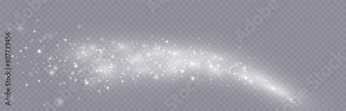 Particles of white magic dust. Shining light particles.Christmas glitter particles. Light effect on a transparent background