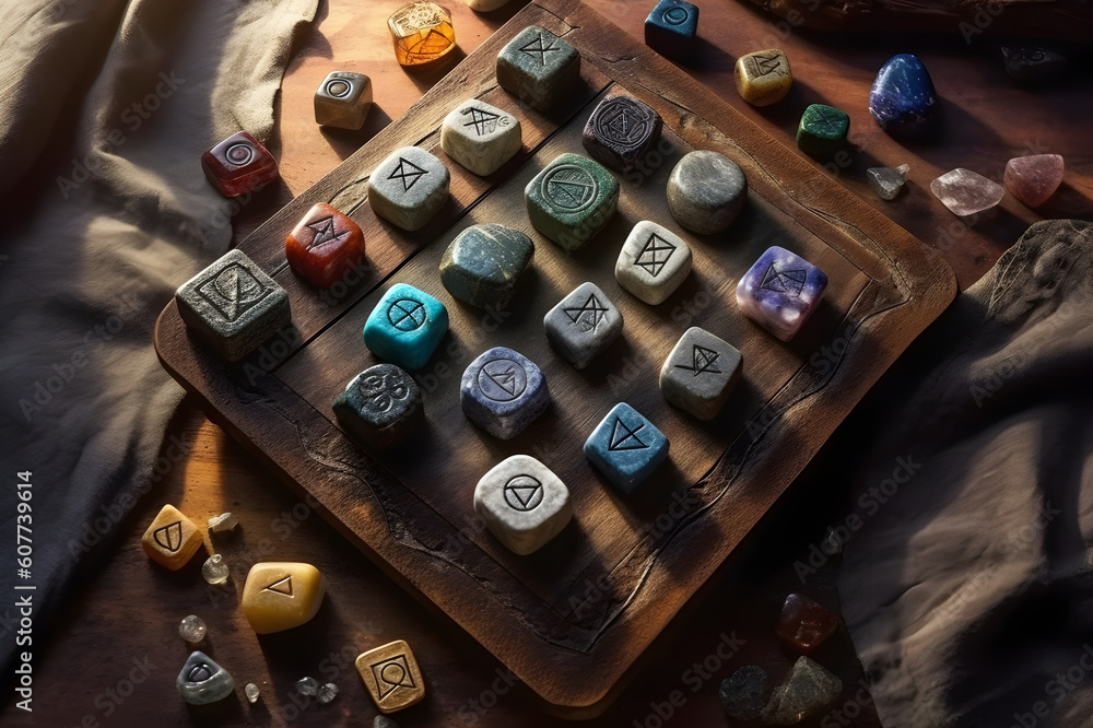 Rune stones on a dark background. With Generative AI tehnology Rune stones on a dark background. With Generative AI tehnology