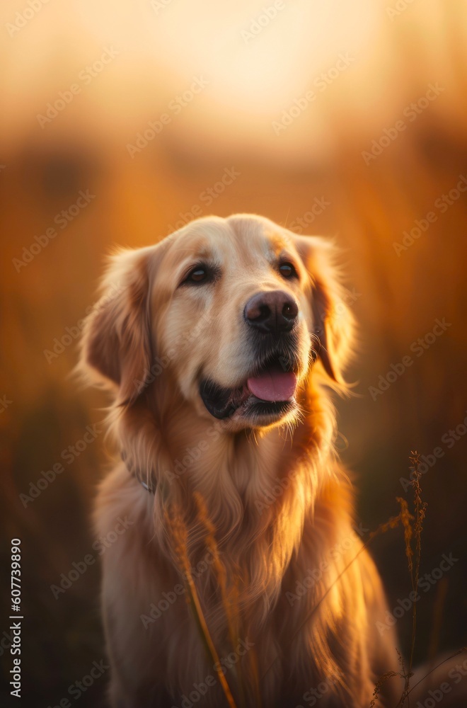 Funny Golden Retriever dog outdoors. Generative AI.