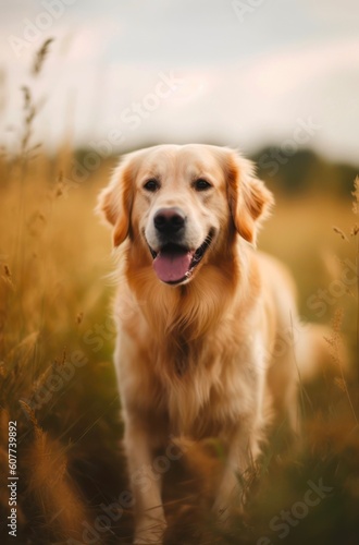 Funny Golden Retriever dog outdoors. Generative AI.
