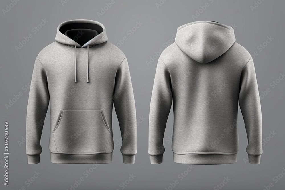 Men #39 s grey hoodie template natural shape front and back view