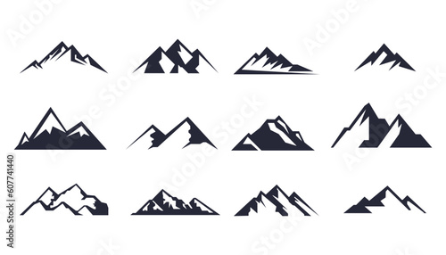 Mountain logo, Mountain expedition and rock climbing vector icons.