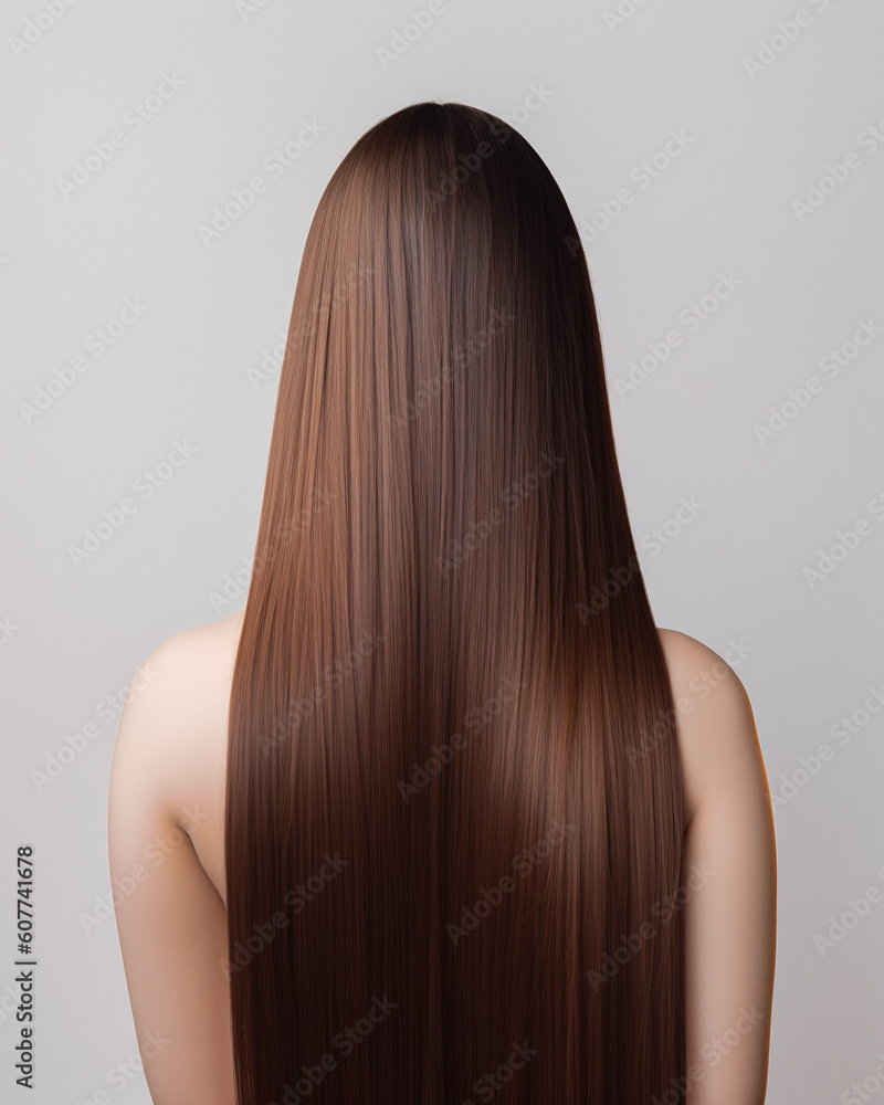 Naklejka premium Female with straight, smooth and shiny, silky hair. Generative AI