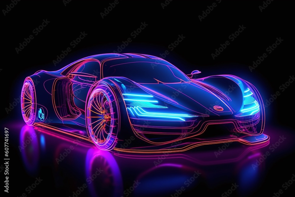 Futuristic car with neon backlight contours. AI Generative Futuristic car with neon backlight contours. AI Generative