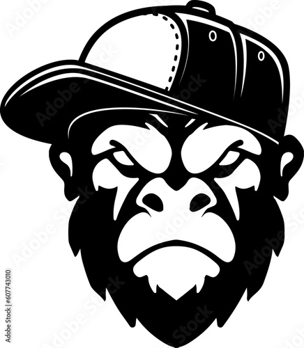 Illustration of monkey in a cap. Design element for t shirt, poster, card, emblem