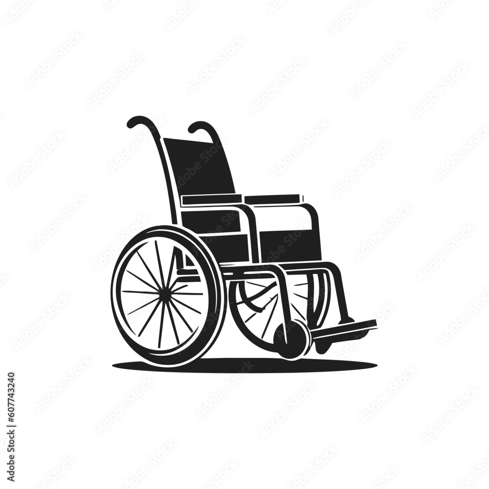 Flat black wheelchair icon on white background. Vector illustration
