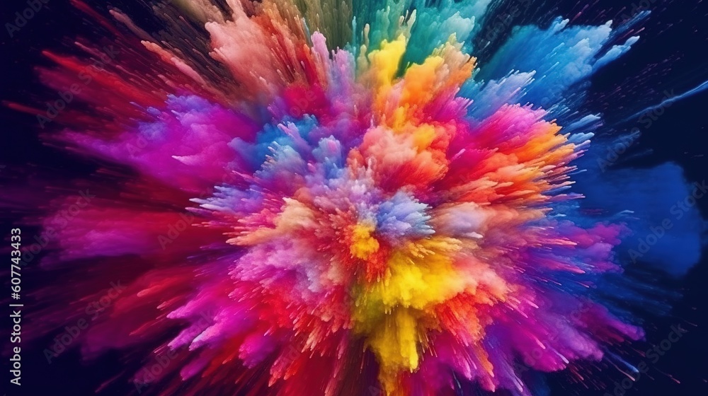 Colored powder explosion. Holi festival. Generative AI. Illustration for banner, poster, cover, brochure or presentation.