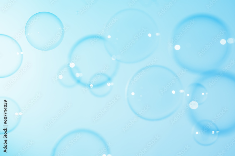 Beautiful Transparent Blue Soap Bubbles. Abstract Background. Celebration Festive Backdrop. Freshness Soap Suds Bubbles Water	
