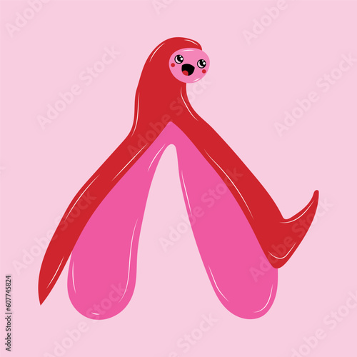 Reproductive system of the clitoris with kawaii eyes. Clitoral glans.Feminism theme and female genital organs. Vector in cartoon style.
