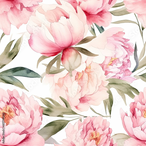 Floral seamless pattern of white anemone flowers. AI generated watercolor illustration digital art. Fabric print, decoration, wall art, printable. AI generated Image on the white background.