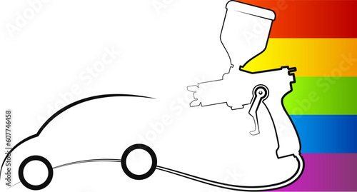 Auto painting, spray gun and colored paint