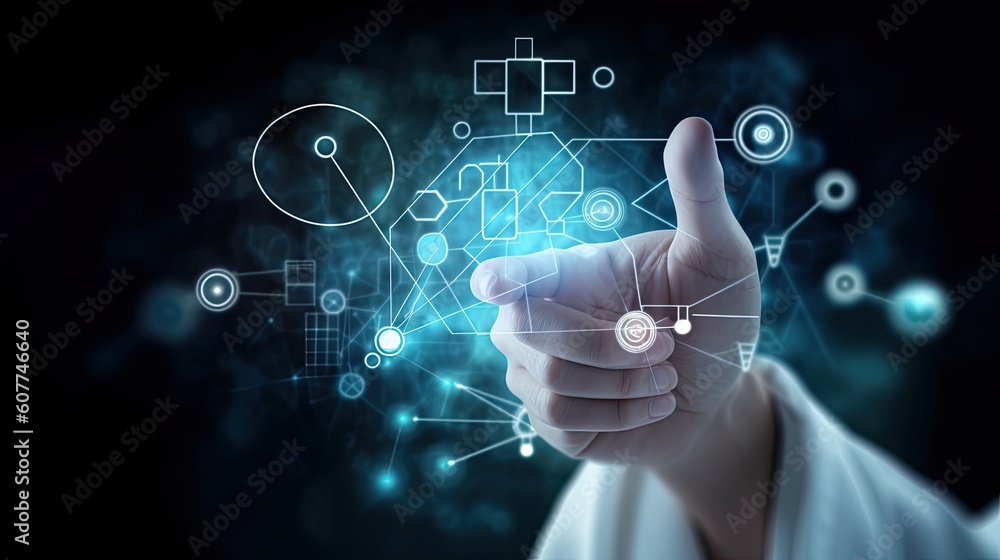 modern science research concept with scientist hand in virtual reality Generative AI modern science research concept with scientist hand in virtual reality Generative AI