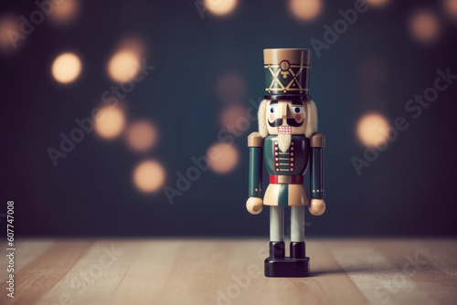 Close up of a Christmas nutcracker. Christmas copyspace background.