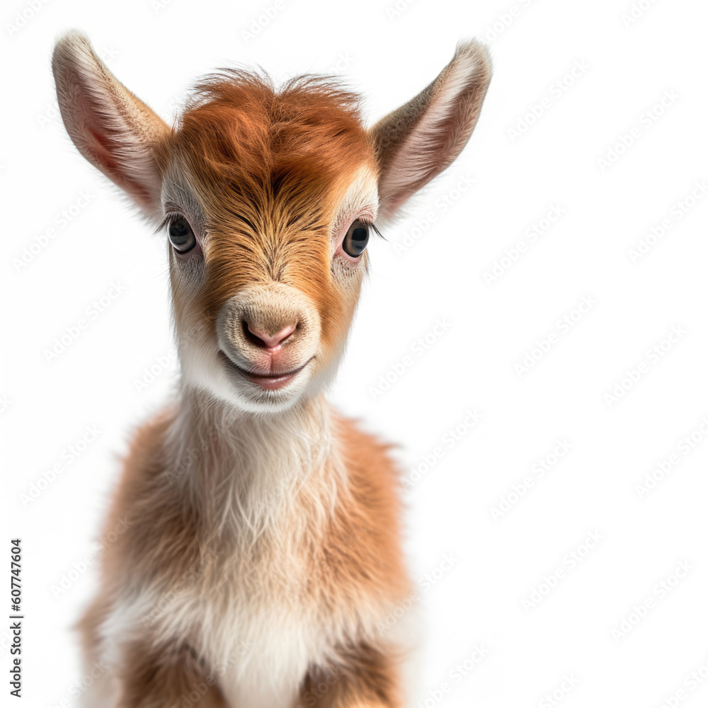 Fototapeta premium Cute baby goat isolated on a white background. Generative AI