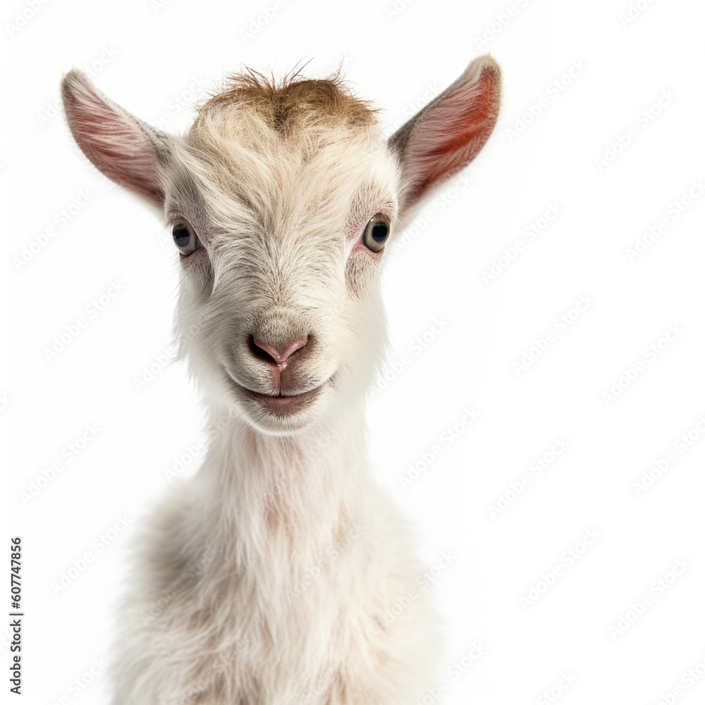 Cute baby goat isolated on a white background. Generative AI Cute baby goat isolated on a white background. Generative AI