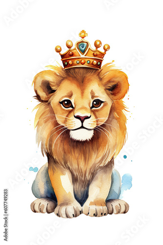 king Lion watercolor clipart cute isolated on white background