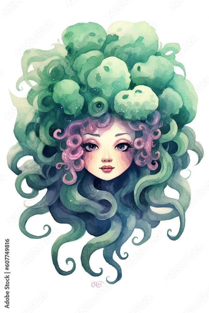 medusa watercolor clipart cute isolated on white background medusa watercolor clipart cute isolated on white background