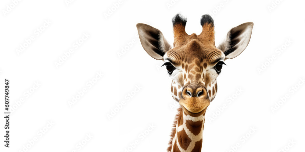 Obraz premium Cute baby giraffe isolated on a white background. Generative AI