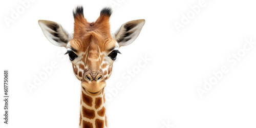 Cute baby giraffe isolated on a white background. Generative AI © piai