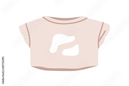 Short tshirt. Casual summer clothes, shortened garment. Women apparel in modern trendy style. Fashion cotton wearing for warm season. Flat vector illustration isolated on white background