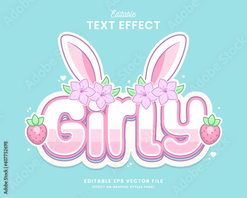 decorative girly rabbit editable text effect vector design