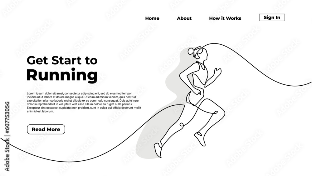 Continuous one line drawing girl jogging. People athlete run illustration. Fitness human health theme sketch. Happy energy from active marathon person. Vector illustration minimalist.