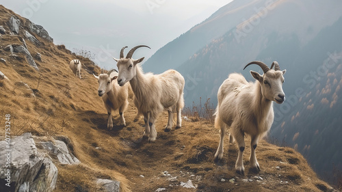 Mountain goats in the Western Caucasus. Generative Ai