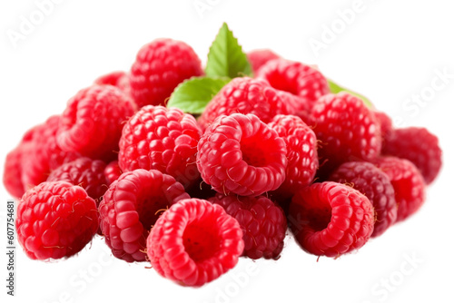 Red Fresh Juicy Raspberries on Transparent Background 