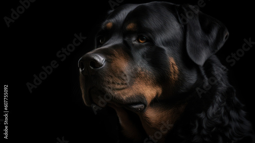 A Rottweiler, its dark coat gleaming under the soft sunlight, radiating an aura of bravery and strength