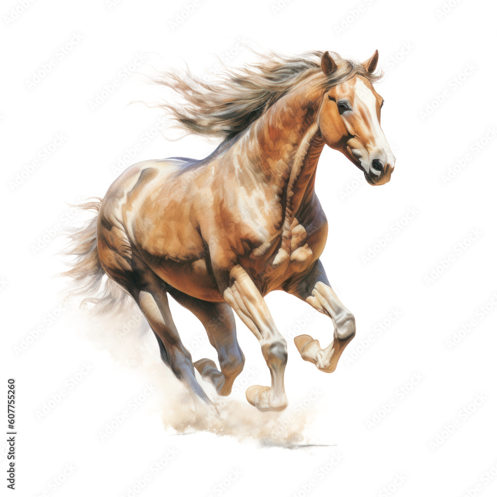 Koń, wygenerowane przez AI, ilustracja bez tła - obrazy, fototapety, plakaty 