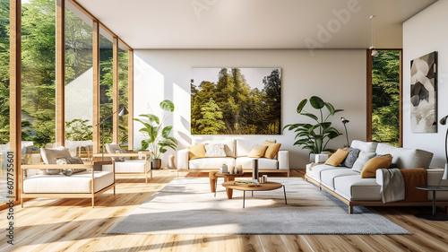 big and bright interior of modern living room. Generative Ai